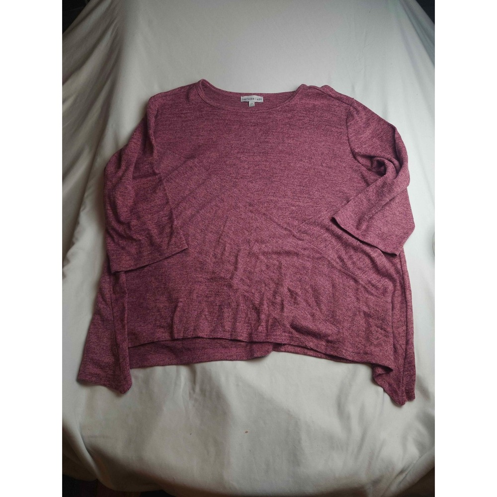 Southern Lady Womens 2X Berry Pink Heathered Sharkbite Hem 3/4 Sleeve Top